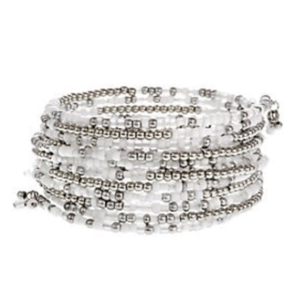 Erica Lyons Bracelet Silver Tone White Seed Bead Coil